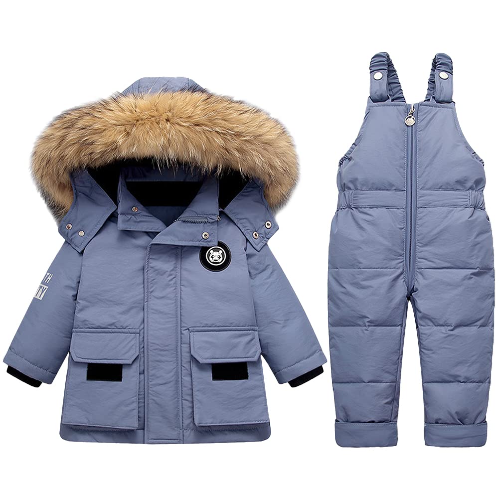 Baby Kinder Bekleidungsset Daunenjacke & Daunenhose 2tlg Jungen Mädchen Süß Schneeanzug mit Kaputze Verdickte Skianzug Winterjacke