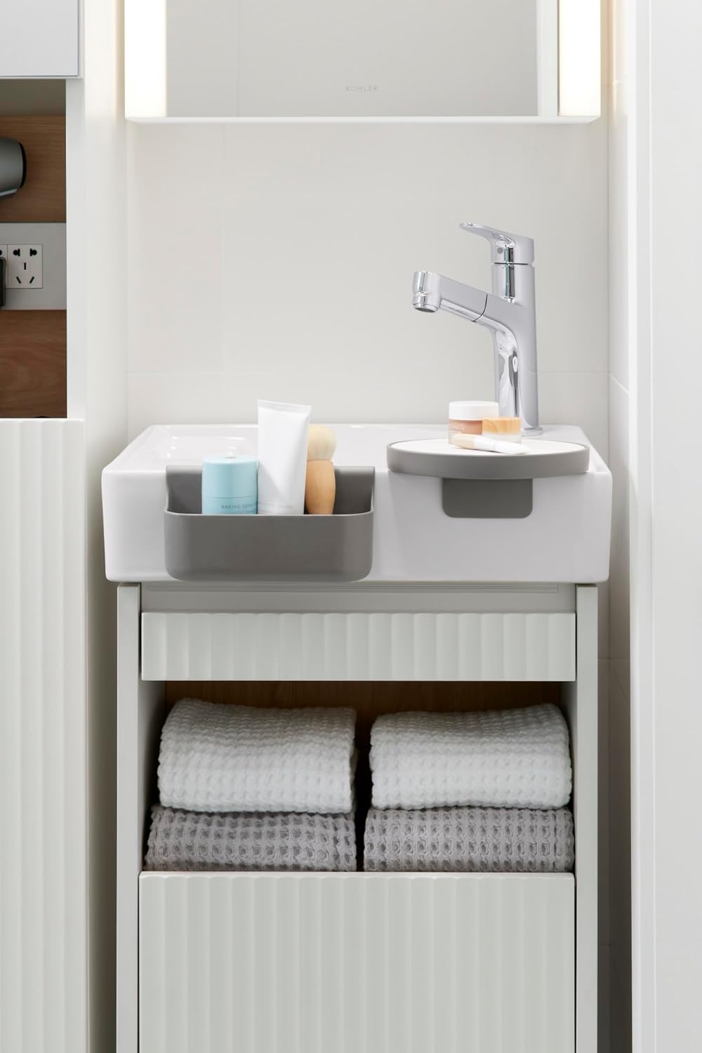 White Wall-Mounted Double Bathroom Vanity Cabinet