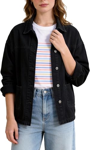 Flygo Womens Button Down Denim Shirt Lightweight Chambray Long Sleeve Blouse Top