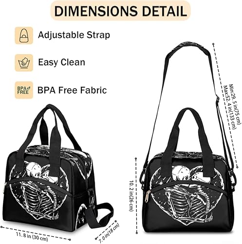 Miniatura 4 de Lonchera térmica para mujeres y hombres, diseño de calavera de esqueleto y beso, grande, reutilizable, a prueba de fugas, bolsa de almuerzo con