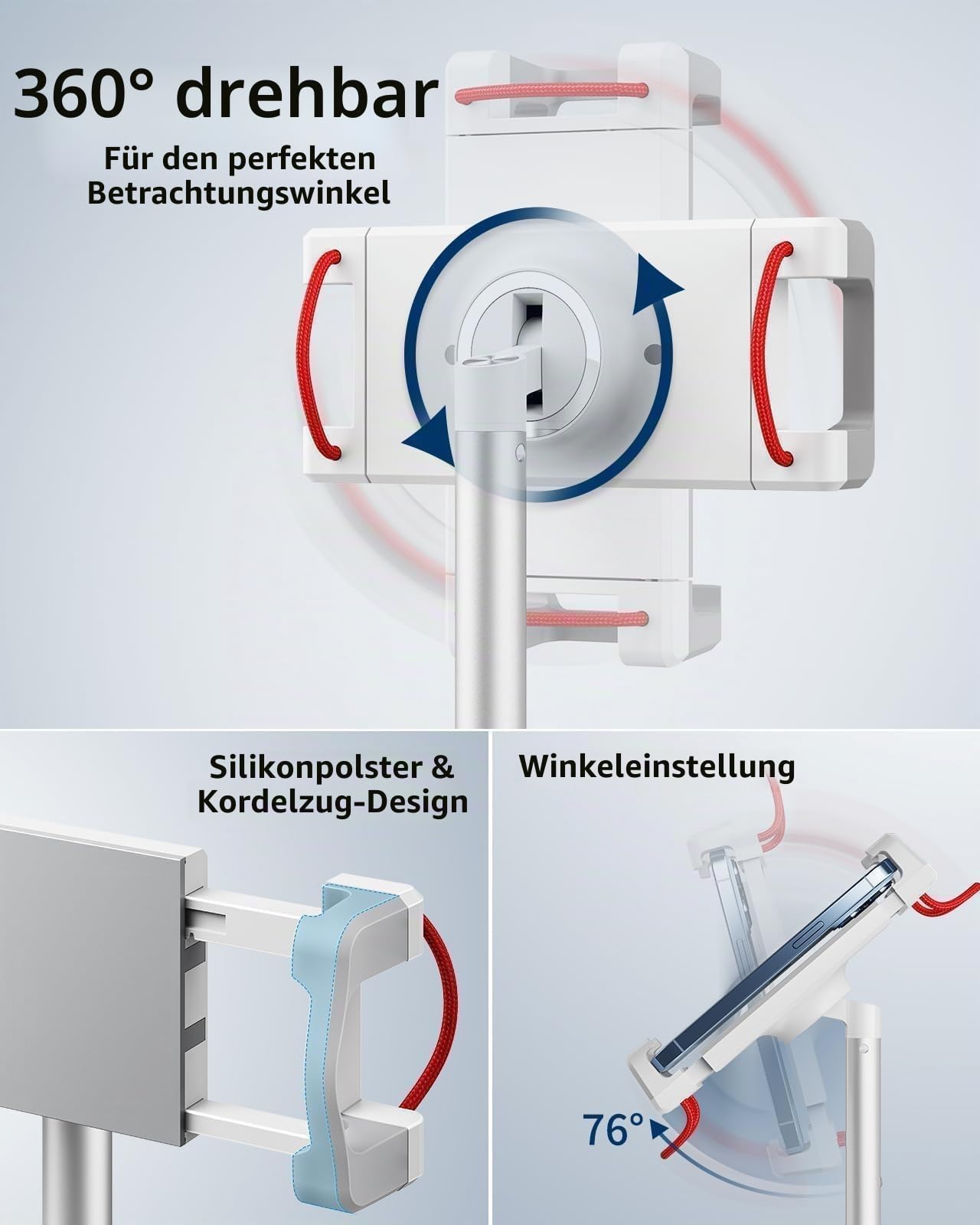 SAIJI Tablet Ständer Verstellbare, Tablet Halterung mit Große Stabil Basis, Winkel Höhe einstellbar kompatibel mit 4,7-12,9" iPhone iPad Pro Air Mini (Weiß)
