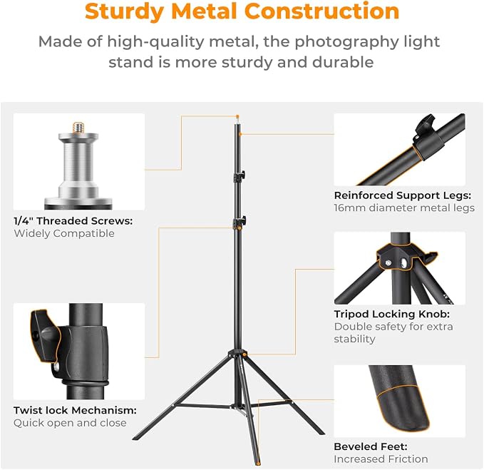 K&F CONCEPT Light Stand for Photography, 9.1ft/2.8M Portable Extendable Photo Video Tripod Stand, Heavy Duty Light Stand Lighting Tripod with 1/4" Screw for Strobe Light/Webcams/Cameras/Softbox miniatura 3