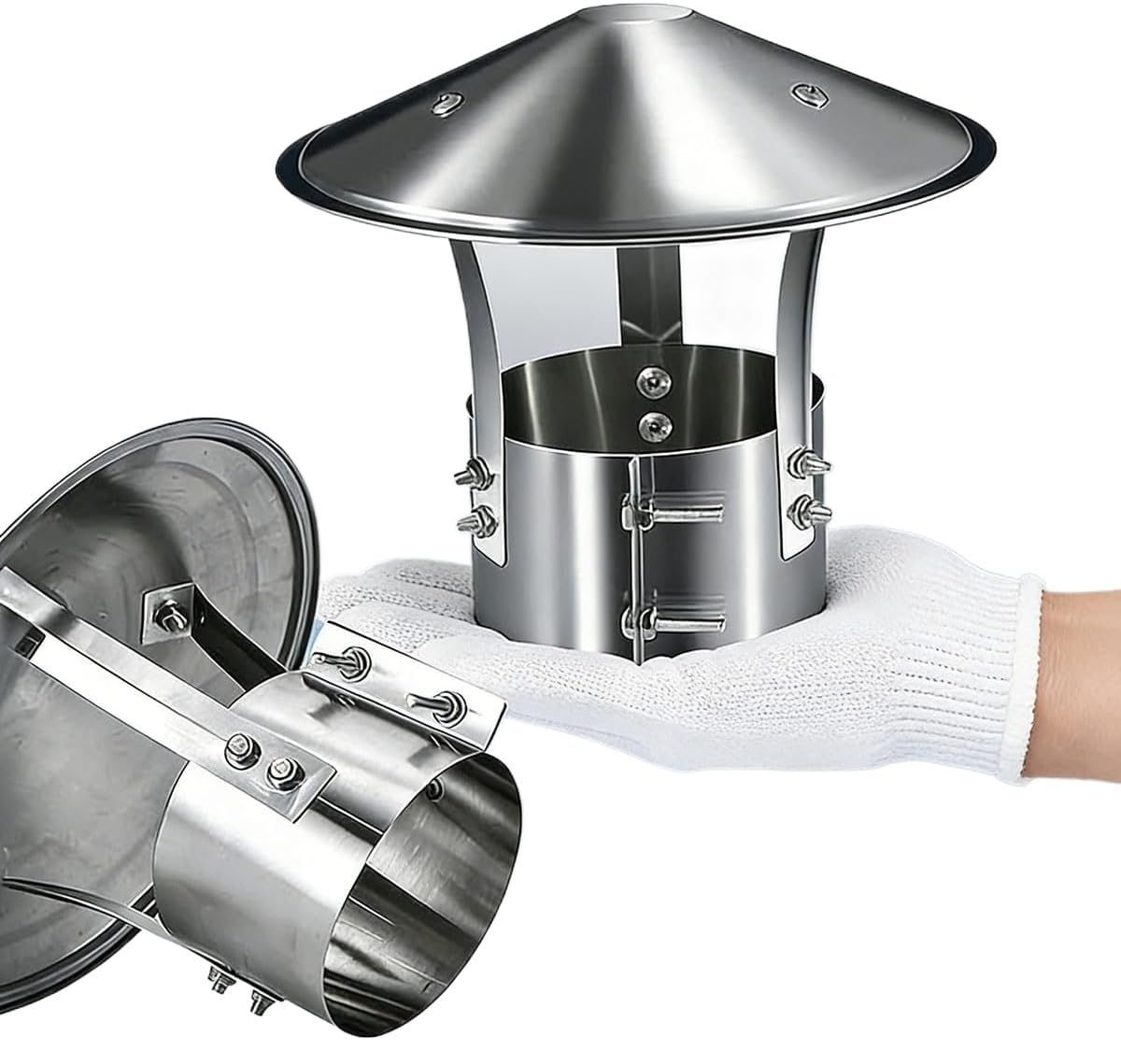 304 Stainless Steel Round Chimney Cap for Stove Pipe, Rain Cover for Roof Vent Flue(5.9in)