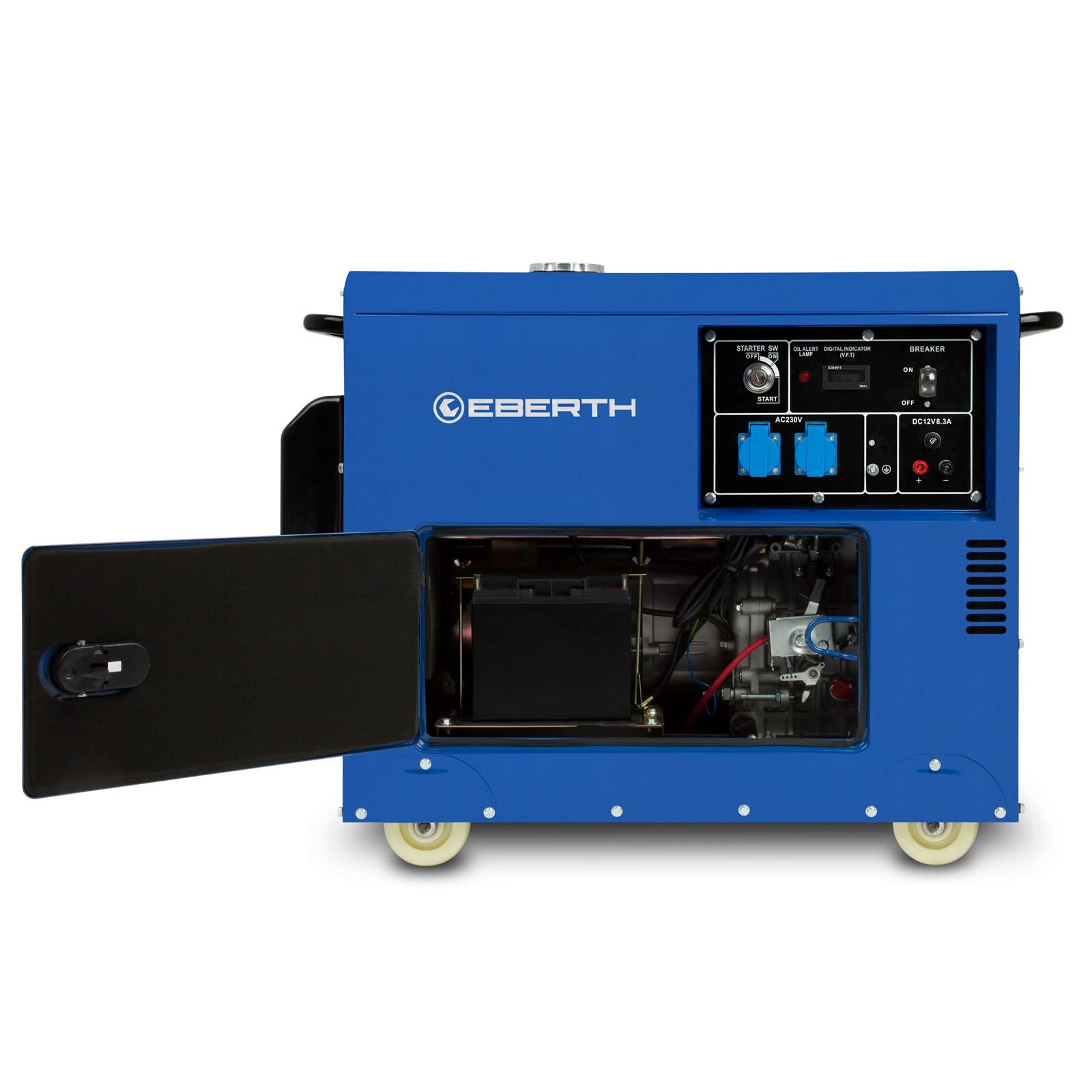 EBERTH 5000 Watt Groupe Electrogene Diesel, Generateur Electrique avec Moteur Diesel 10 CV, 4 Temps, Démarreur électrique, 2x 230V, 1x 12V, Régulateur AVR, Sécurité Niveau d'huile