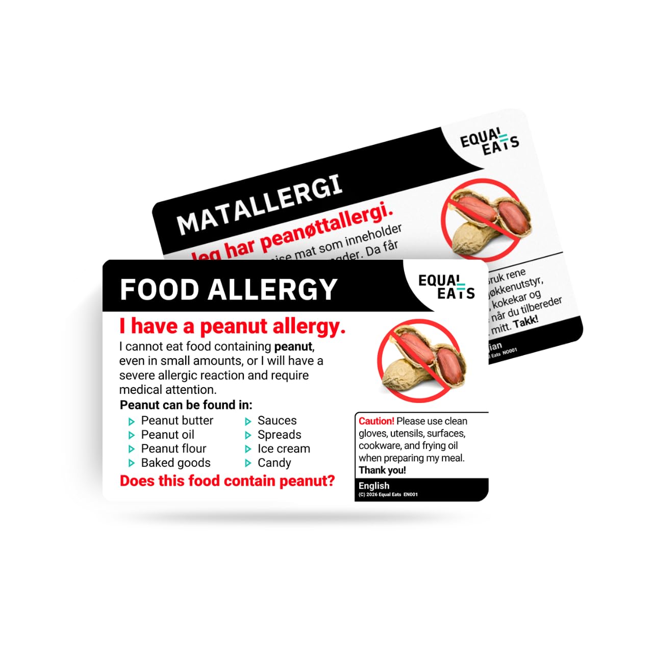 Peanut Allergy Translation Card, Food Allergy Alert Card (Norwegian)