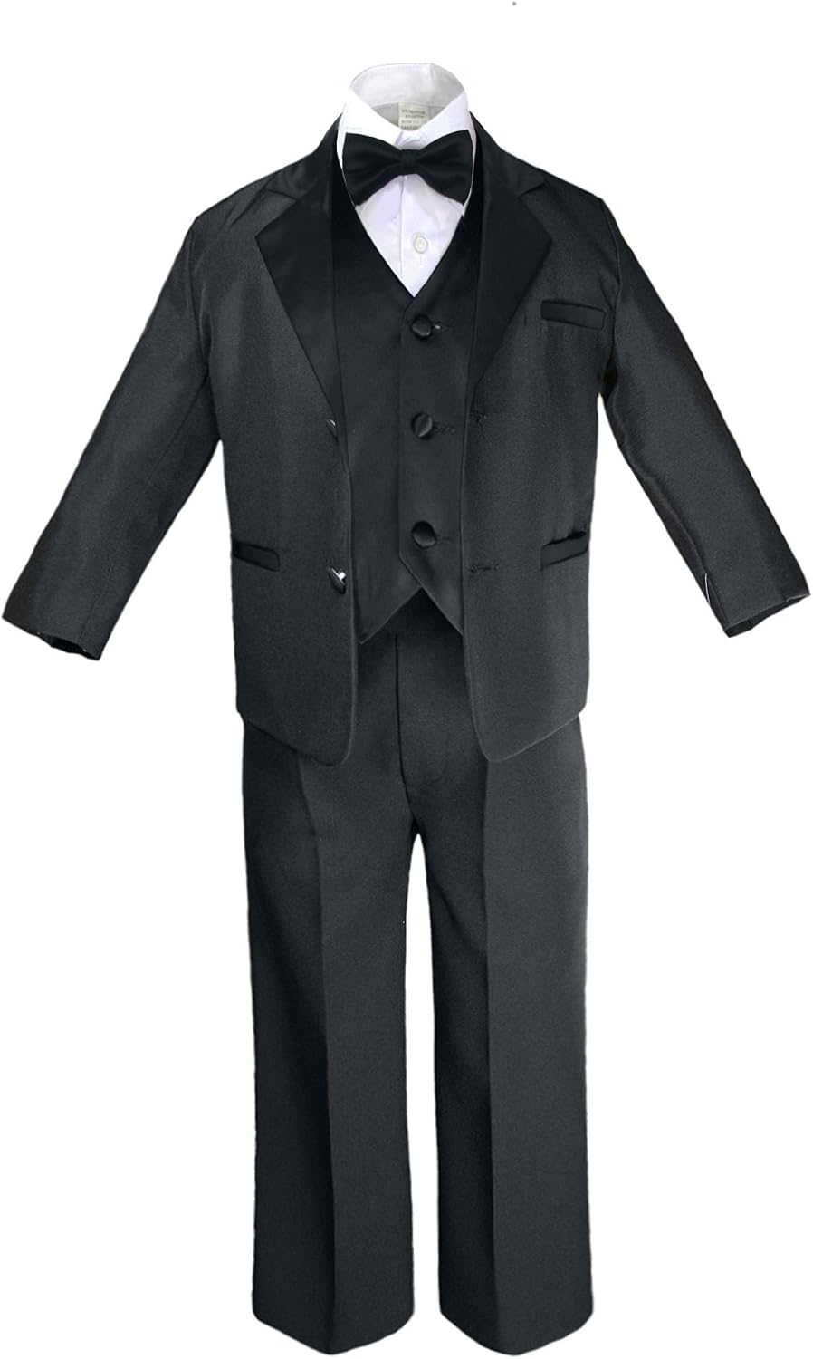 7pc Formal Boy Black Navy Blue Suit Tuxedo Bow Tie Vest Set (S-20)
