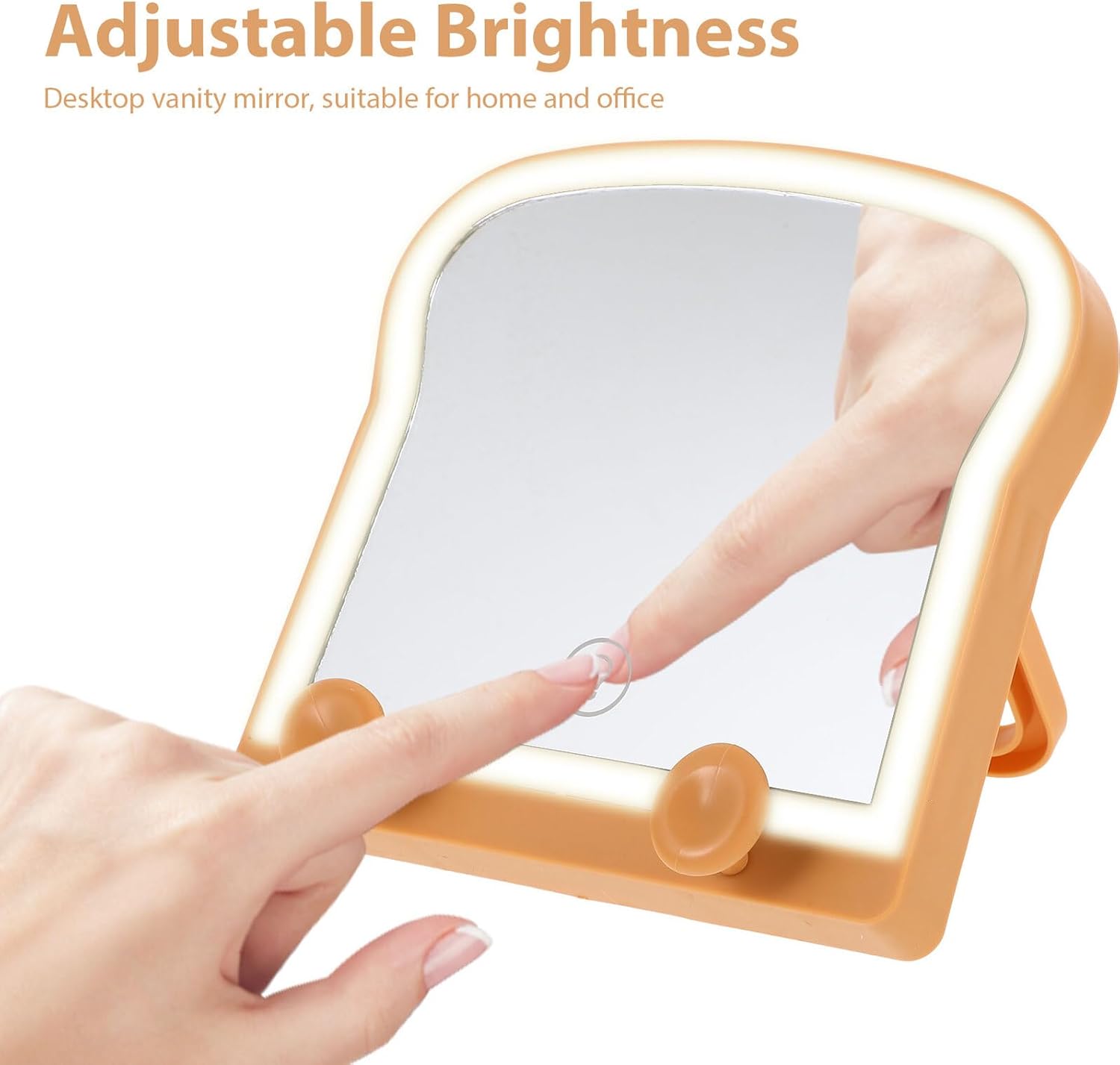 BETOOKY Desktop Makeup Mirror Large Foldable Tabletop Mirror for Bedroom Dresser Vanity with Beige Frame, Personal Makeup Tool for Daily Beauty Routine
