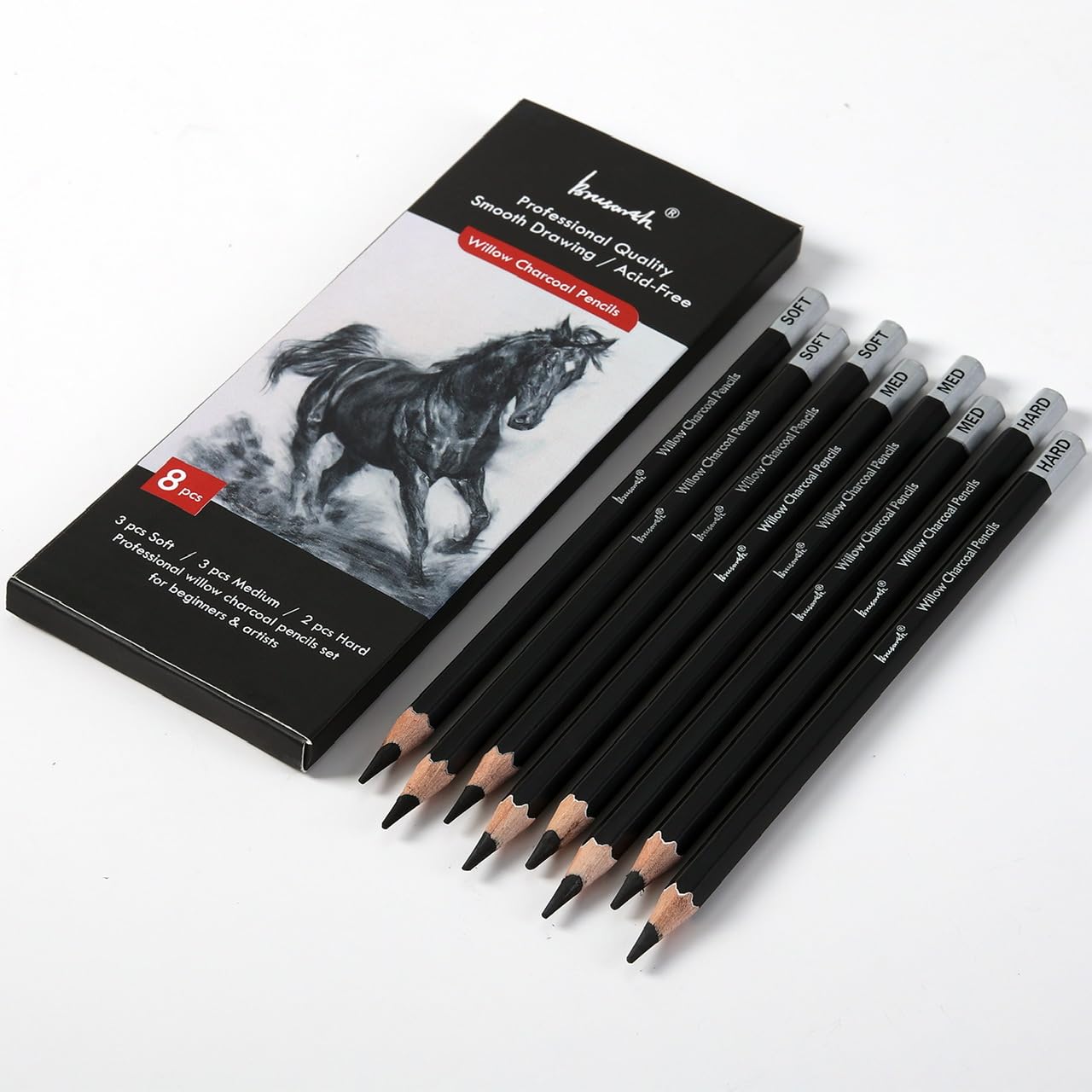 Brusarth Professional Charcoal Pencils Drawing Set - 8 Pieces Soft Medium and Hard Willow Charcoal Pencils for Drawing, Sketching, Shading - Image 8