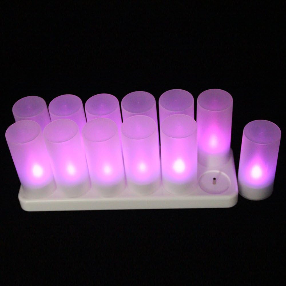 EuroFone Rechargeable LED Candles Tealight Purple Candle Flameless with Charging Station Holder (12pcs)