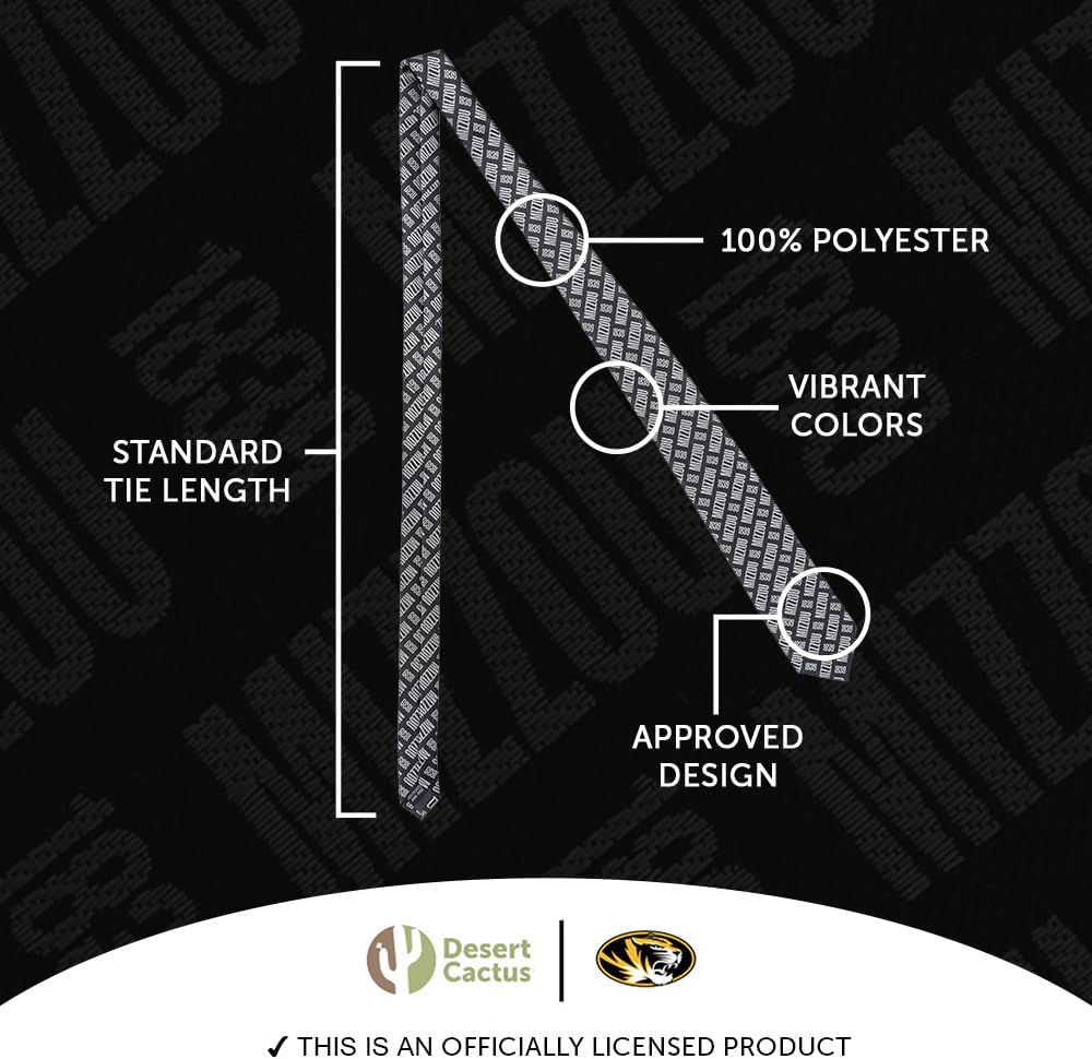 Desert Cactus University of Missouri Neck Tie Mizzou Tigers 100% Polyester Necktie with Logo, Officially Licensed (Tie C)