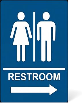 ADA Directional Restroom Sign with Arrow Right - Left 6"x9" Right, Blue