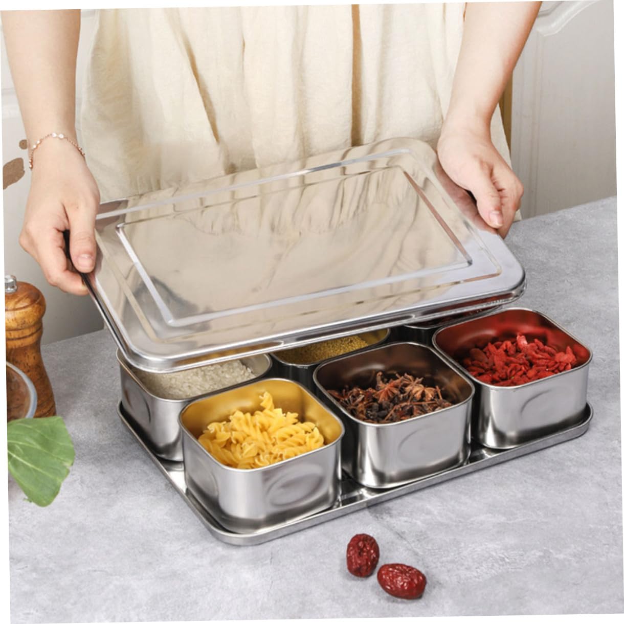 Alipis 1set Contenitori Per Condimenti Inossidabile Organizer Da Cucina Con Scomparti Per Spezie Design Pratico Per Risparmio Di Spazio e Conservazione Delle Erbe Aromatiche