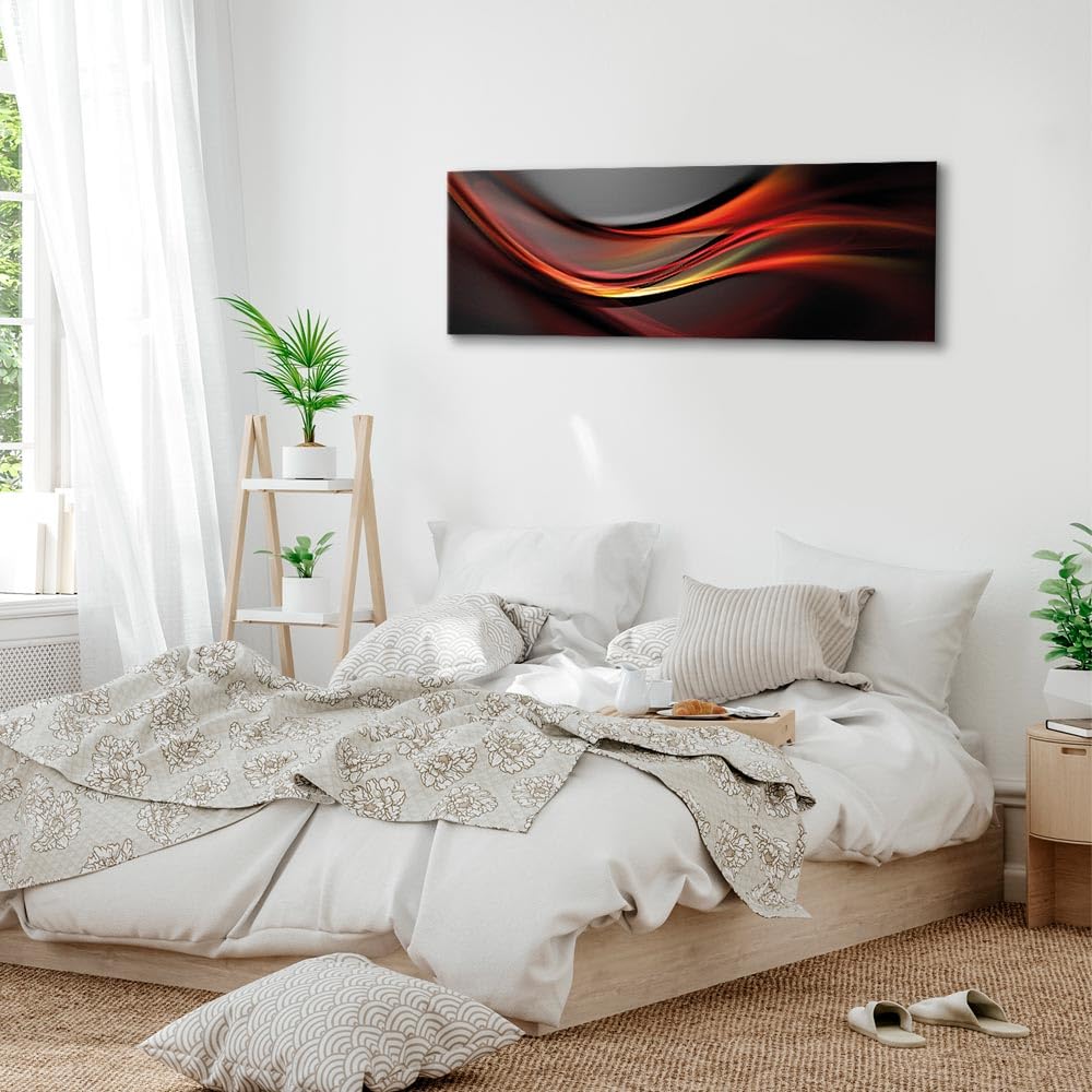 Tableau Abstrait XXL 120x80 Cm - Impression Sur Toile Avec Cadre Bois - Décoration Salon Moderne Marron Blanc Rouge