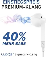 LUDOS Ferox Vezetékes Fülhallgató Mikrofonnal - 3,5 mm Jack, Mély Basszus, iPhone/Samsung/Huawei Kompatibilis Fehér Füldugó 2