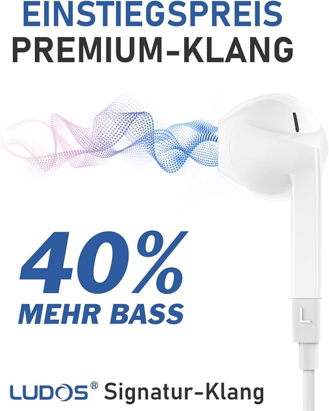 LUDOS Ferox Vezetékes Fülhallgató Mikrofonnal - 3,5 mm Jack, Mély Basszus, iPhone/Samsung/Huawei Kompatibilis Fehér Füldugó