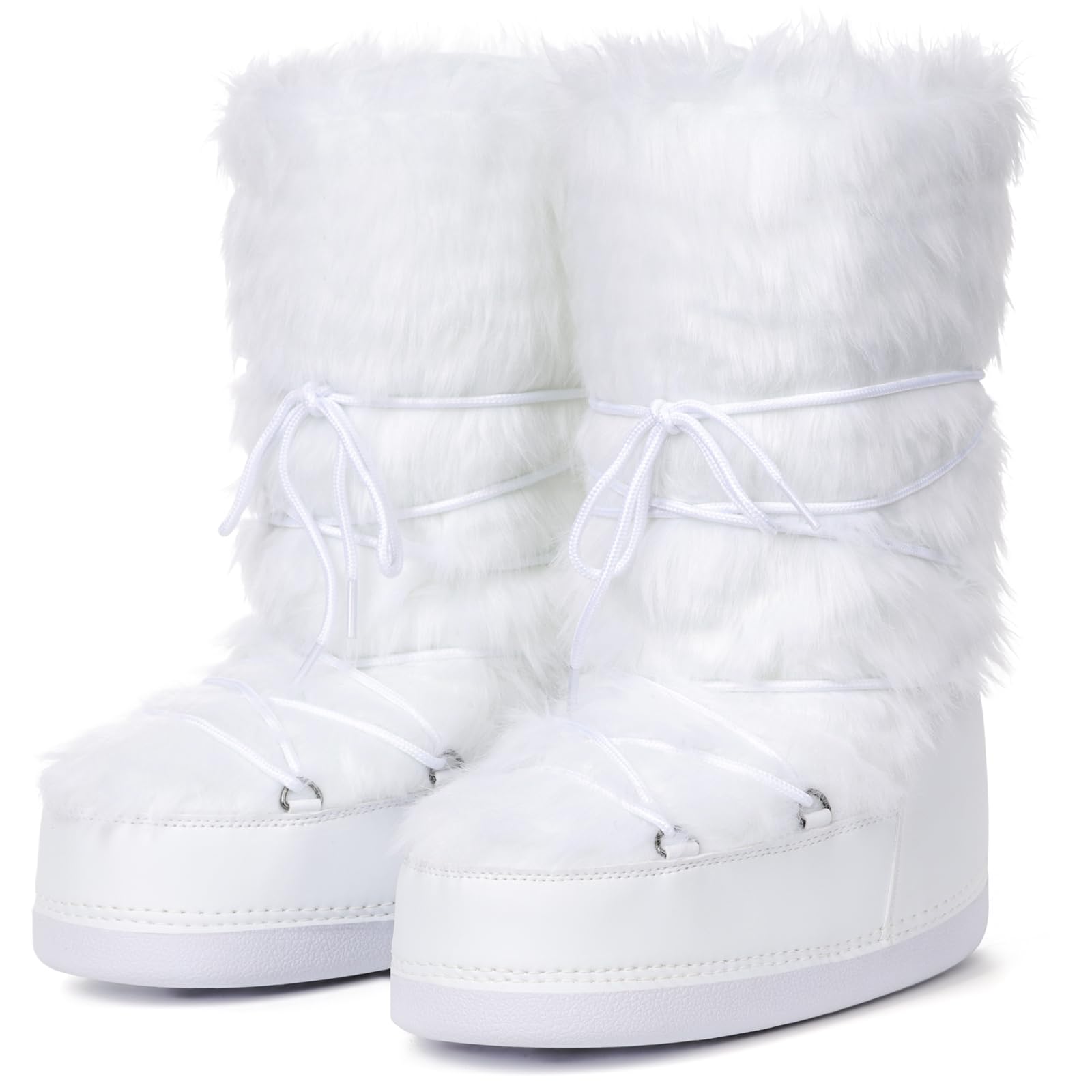 Womens Faux Fur Boots Furry Snow Boots for Women Mid Calf Winter Boot Black White Fluffy Boot Fuzzy