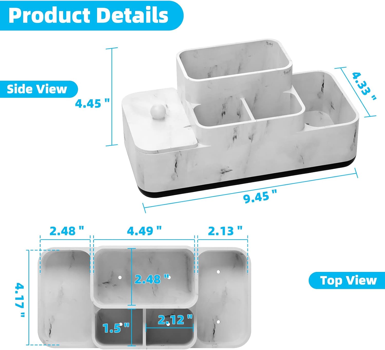 VITVITI Bathroom Counter Organizer, Toothbrush Holder for Bathroom, Resin Bathroom Organizer Countertop Storage for Cotton Ball/Vanity/Toothpaste, White Marble Look