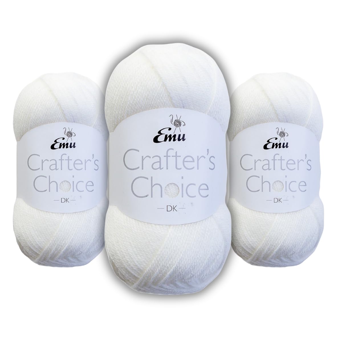 Emu Crafter's Choice DK Everyday Acrylic Yarn 100g Balls 300m, Pack of 3, White - 001