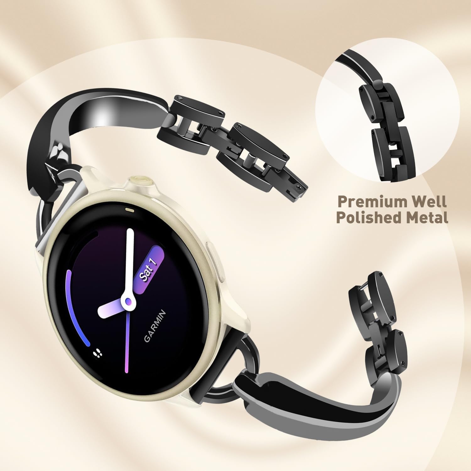 LYSANDRA Compatible for Garmin Vivoactive 6 Bands, stainless steel Shiny Fancy Wristband, Stylish Replacement Slim Strap Compatible Vivoactive 5, Vivoactive 3 Smart Watch, for women image 5