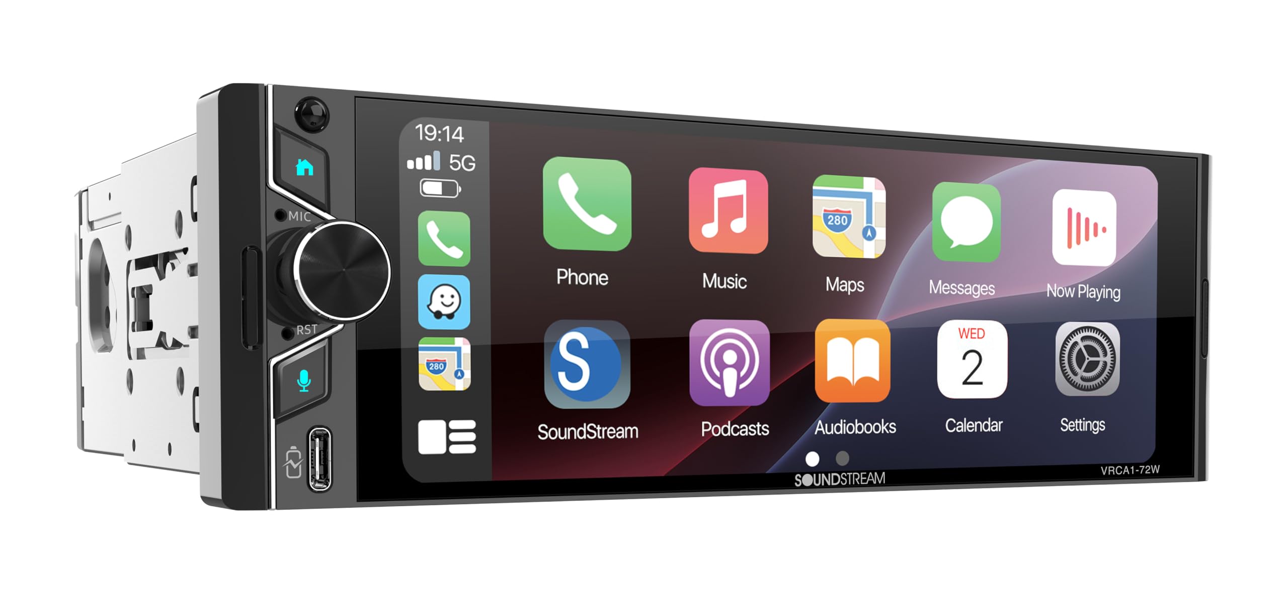 Soundstream VRCA1-72W car stereo installed in a classic car dashboard