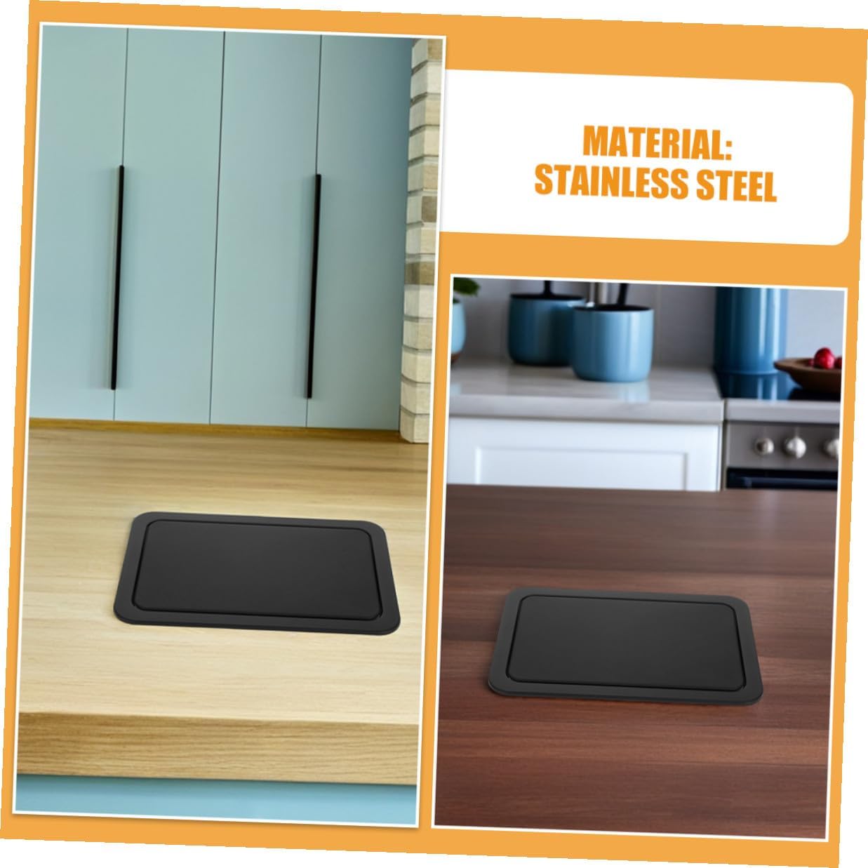 Recessed Countertop Trash Can Lid 2pcs, Stainless Steel Garbage Can Flap Cover, Swing Flap Waste Bin Lid for Kitchen and Bathroom Sink, Flush-mount Medium Black 260x175mm