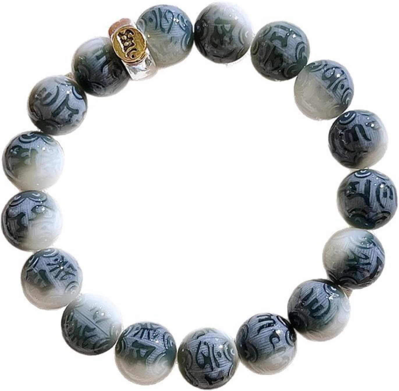 Dzi Beads Prayer Bracelet - 16cm Hand-Polished Wooden Mala Beads for Men & Women, 12mm Buddhist Meditation Rosary for Good Luck, Wealth & Peace