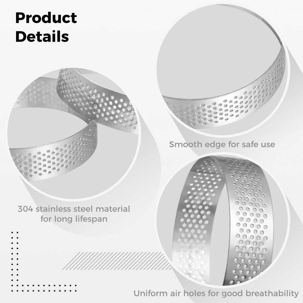 Lot de 12 anneaux à tarte perforés en acier inoxydable de 1,97 et 3,15 mm