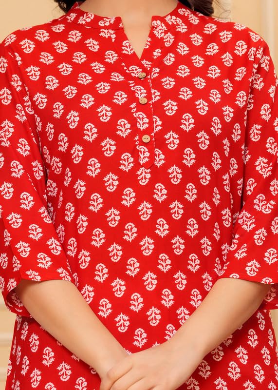 Image of Women's Cotton Printed Kurta Top | 3 /4 Sleeve Straight Kurti Casual Outings