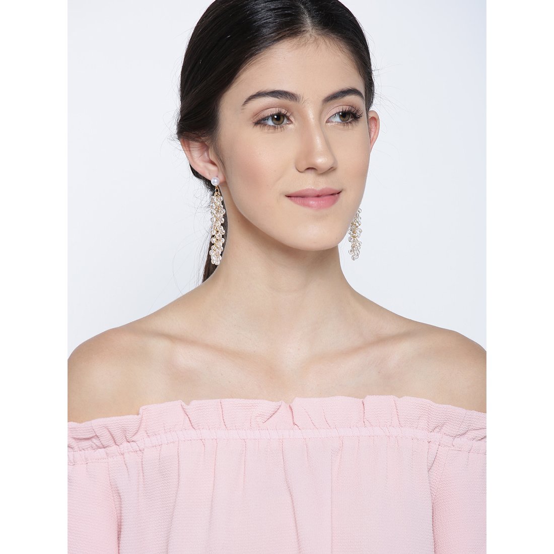 Contemporary Pearl Earrings with Swanky Embedded Beads Plating