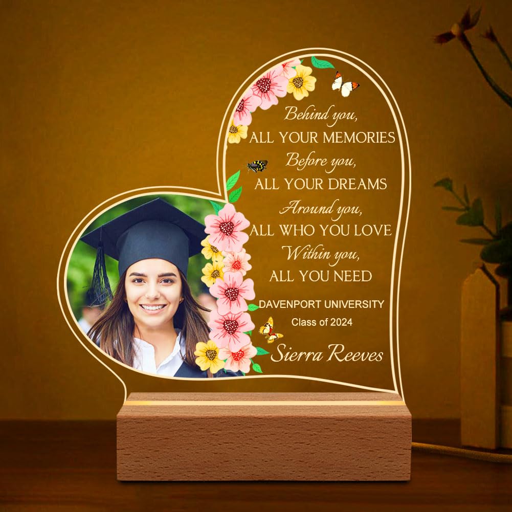 Graduation Gifts for Daughter, Class of 2025, Personalized Photo Name & Date Congrats Grad Night Light for Daughter Son, Custom Unique Lamp for University College High School Graduate