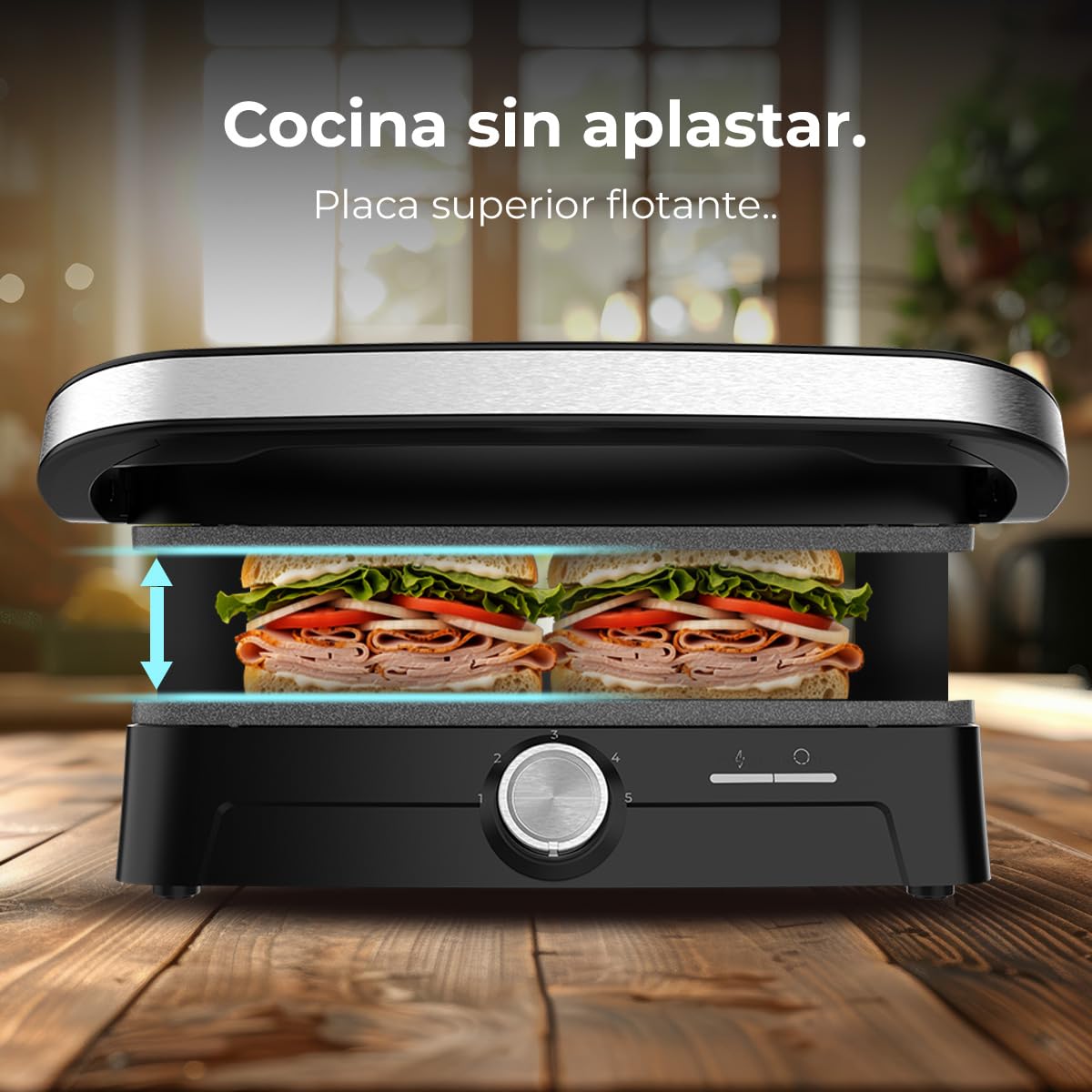 Cecotec Parrilla Eléctrica con Grill Rock'nGrill 2000 Full Open. 2000W, Apertura 180º, RockStone Antiadherente, Placa Flotante, Recogegrasas, Almacenamiento Vertical, Temperatura Regulable, 279x229mm
