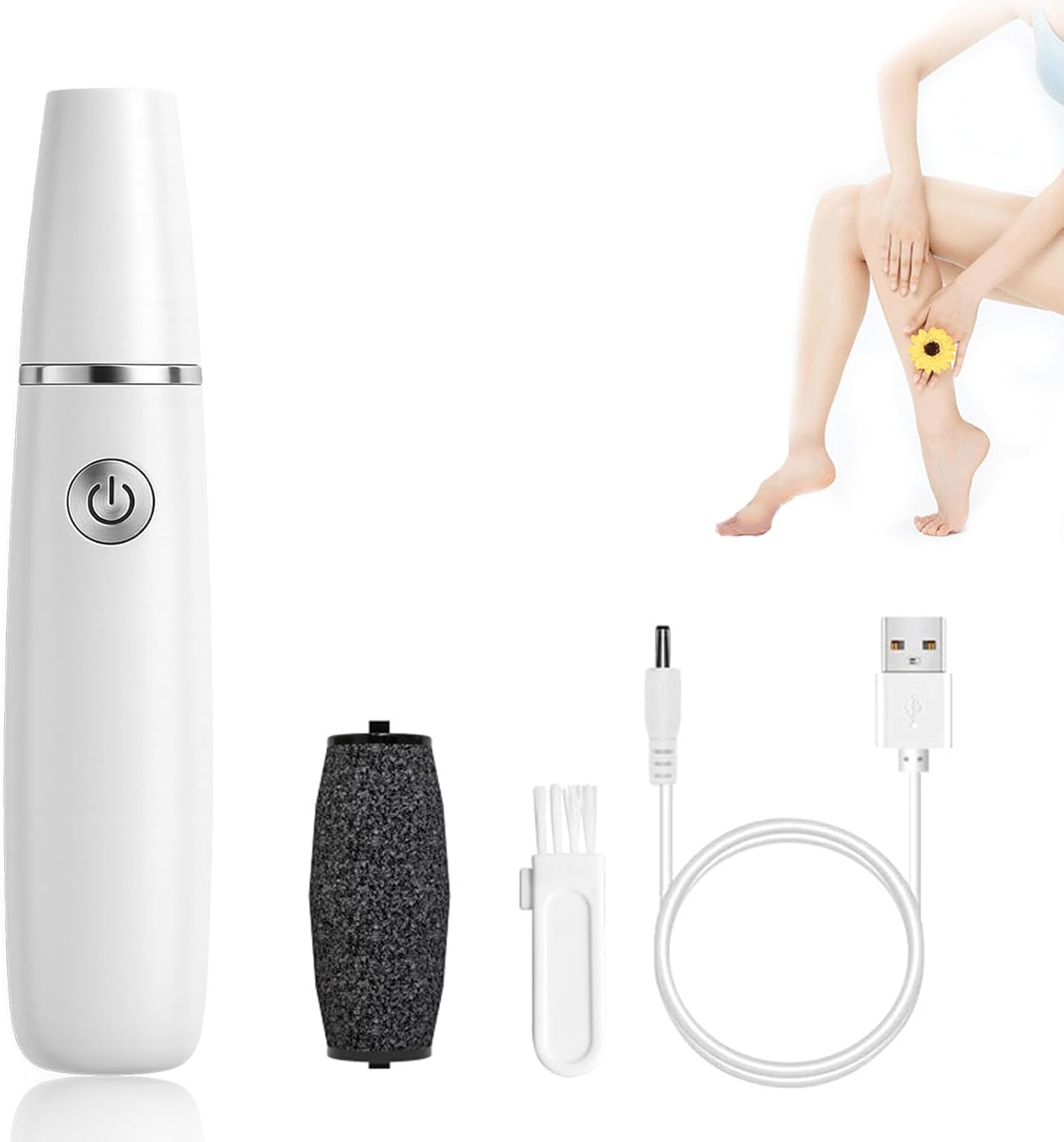 Onwddarefy Electric Feet Callus Remover, Onwddarefy Electric Foot Polisher, 2025 New Electric Foot Polisher, 360 Rotation Callus Remover for Feet with Replacement Head (White)