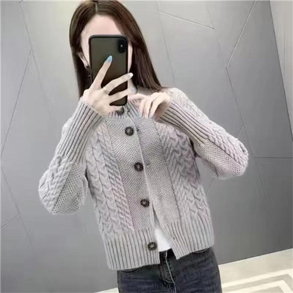 Cárdigan corto de color sólido para mujer, cuello redondo, manga larga, a rayas