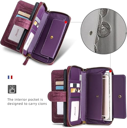 Miniatura 6 de Asuwish Funda de teléfono para Google Pixel 6 con cremallera, funda desmontable con protector de pantalla de vidrio templado y soporte de tarjeta de