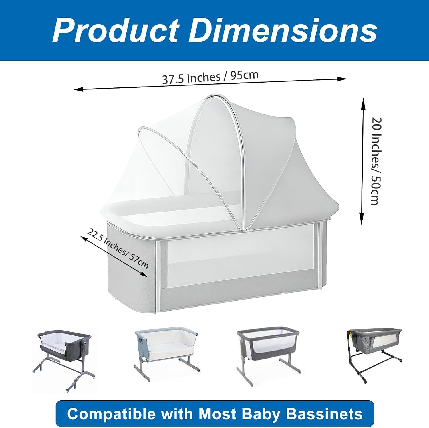 Portable Bassinet Cover for Cats & 2-Way Zipper, Half-Blackout Mosquito Net with Sunshade, Breathable Bassinet Net Cover, Mosquito Net for Baby Crib to Keep Cats Out （Grey）