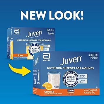 Juven Therapeutic Nutrition Drink Powder Including Collagen Peptides, Amino Acids, and HMB for Wound Healing Support, Orange, 30 Packets