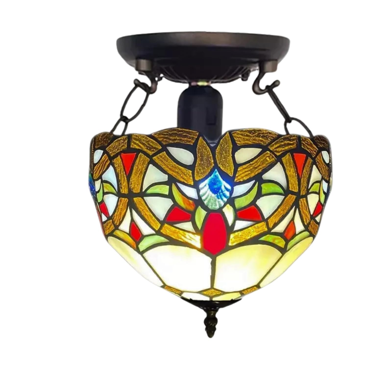 TIFFORA Tiffany Style Ceiling Lamps Stained Glass Antique Design Handcrafted Lamp Shades Ceiling Light for Living Room Bedroom Lounge (TF(C)-1050)
