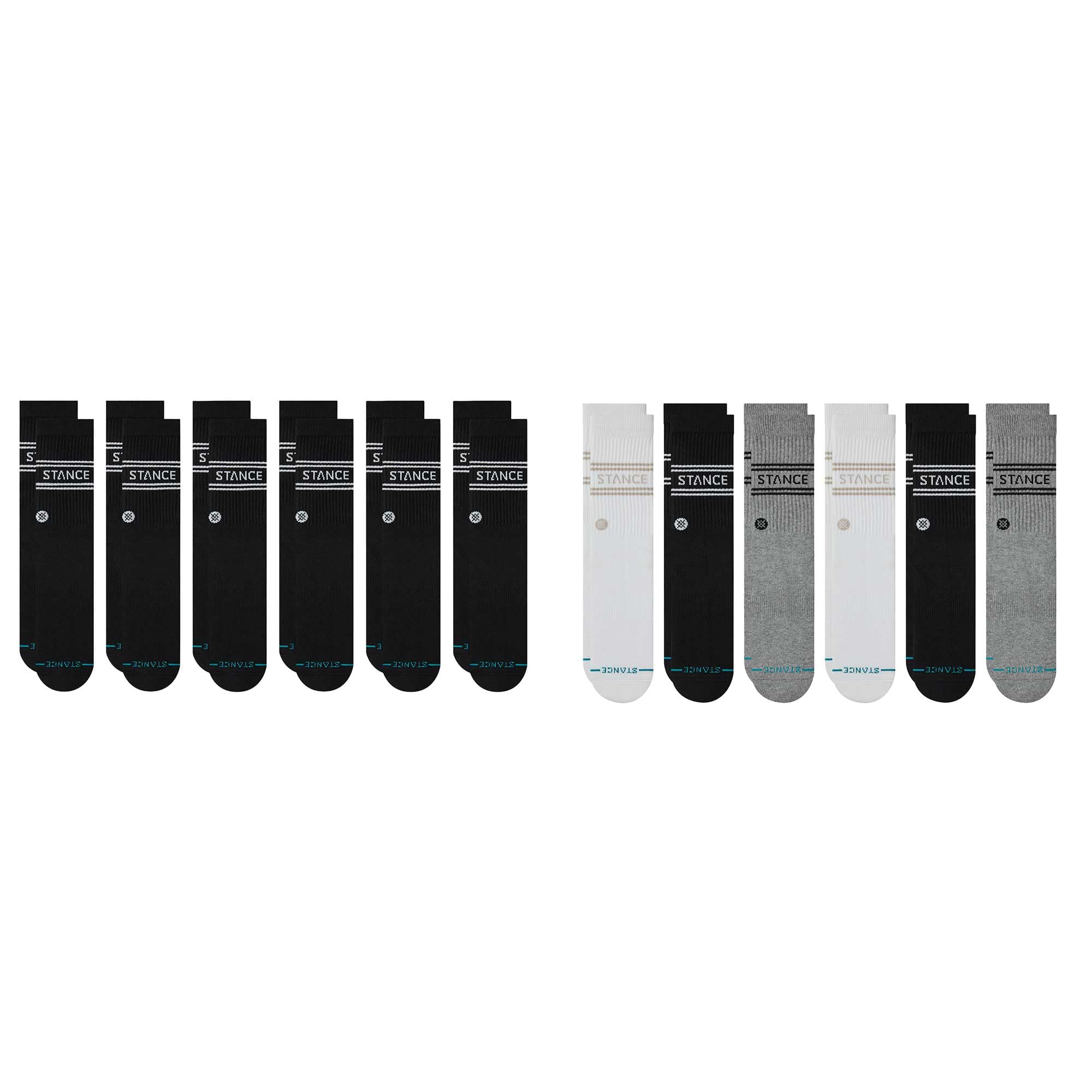 Stance Vital Crew 12-Pack Socks Bundle for Men and Women, Black + Multicolor, Cotton Blend and Comfortable Everyday, Large