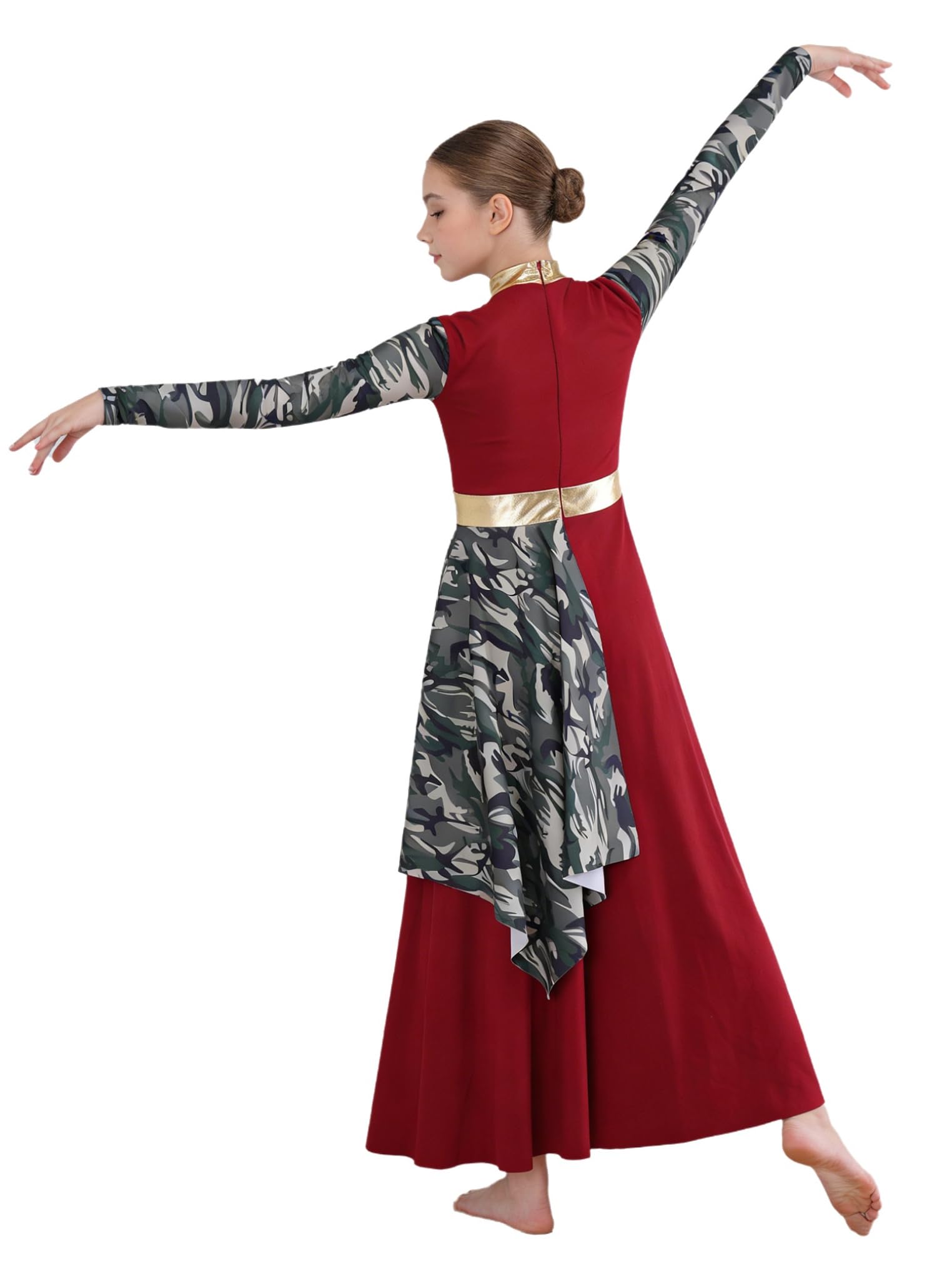 Vestido de Danza Cristiana para Niña Vestido Baile de Mangas Largas con Estampado Traje Culto Litúrgico Fiesta de Alabanza