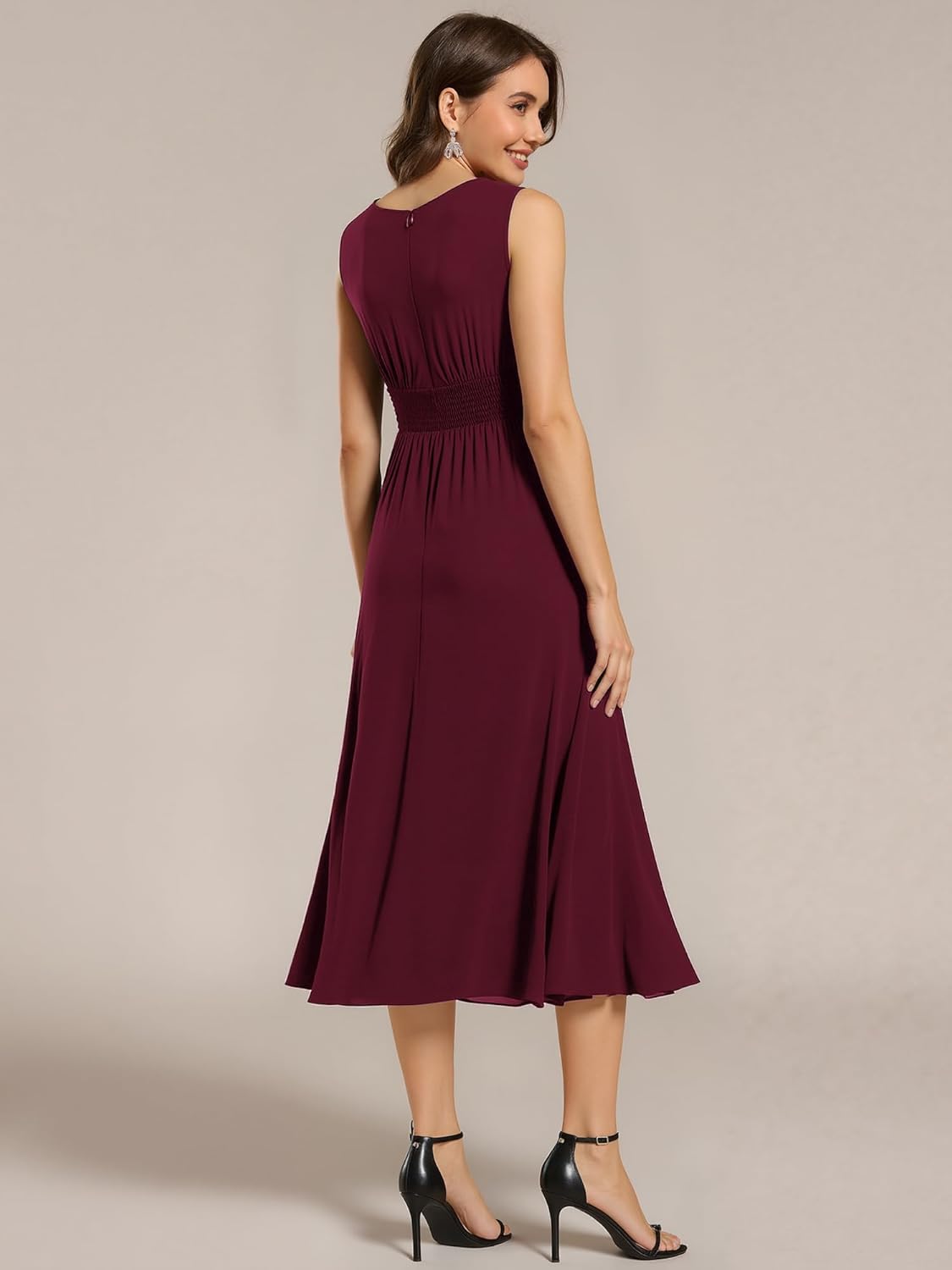 Ever-Pretty Women's Elegant Round Neck Chiffon A-Line Sequins Waist Midi Wedding Guest Dress 03955 - Image 2