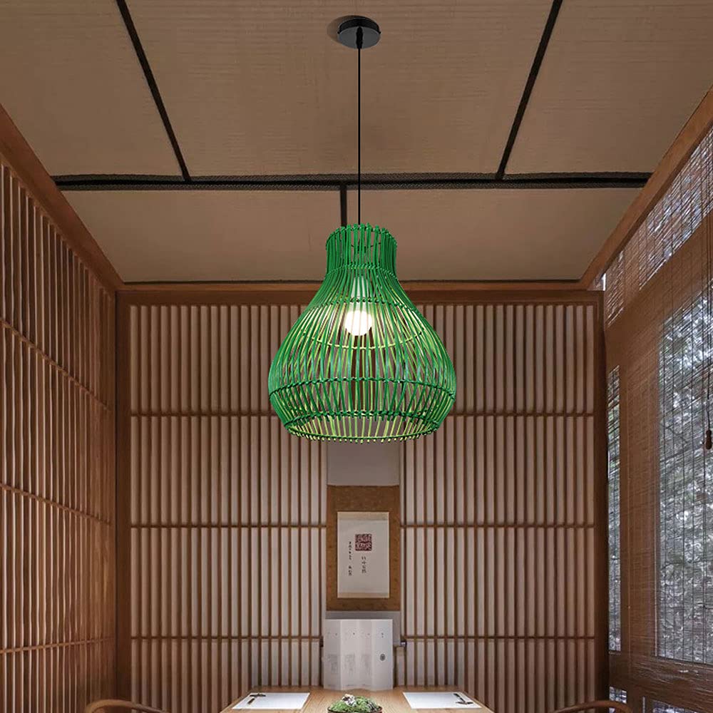 Restaurante nórdico Lámpara Colgante Personalidad Creativa Tejido a Mano Ratán Lámparas de luz Colgantes Sala de Estar Simple Casa de Familia Iluminación de Techo de ratán,Verde