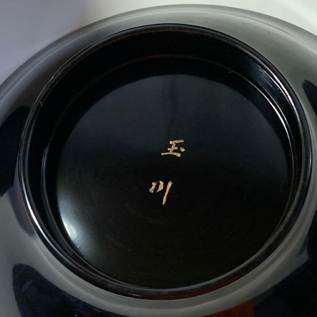 木箱5客 高級輪島塗 雑煮 九布 黒漆 春秋蒔絵 波模様 吸物 菊柄