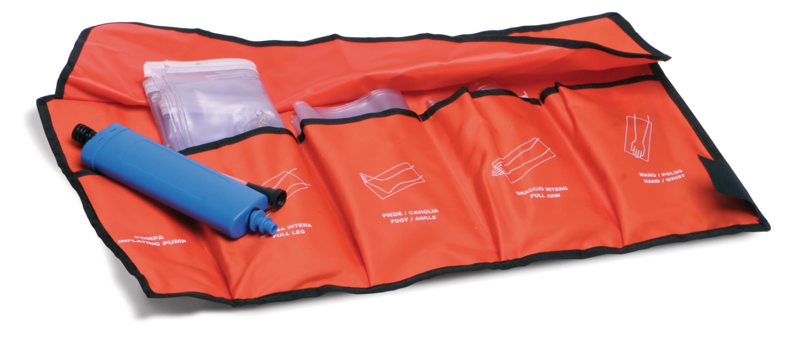 Set da 4 steccobende pneumatiche di emergenza con pompa e custodia