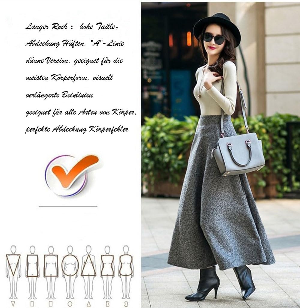 BININBOX Jupe Trapèze en Laine Femme Longue Ligne A Taille Haute Automne Hiver