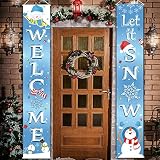 Christmas Decoration Let it Snow Porch Sign Welcome Winter Snowflake Front Door Decorative Porch Sign Christmas Banner Hanging for Winter Party Decoration Xmas Snow Party(Light Blue)