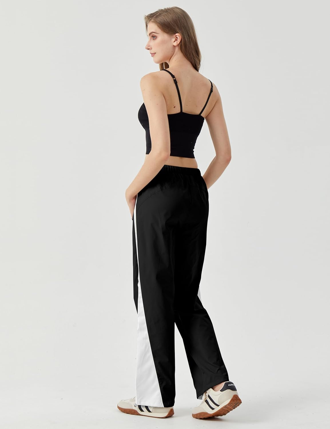 Womens Parachute Pants Color Block Wide Leg Baggy Trousers Y2K Elastic Waist Jogger Sweatpants Track Pants - Image 6