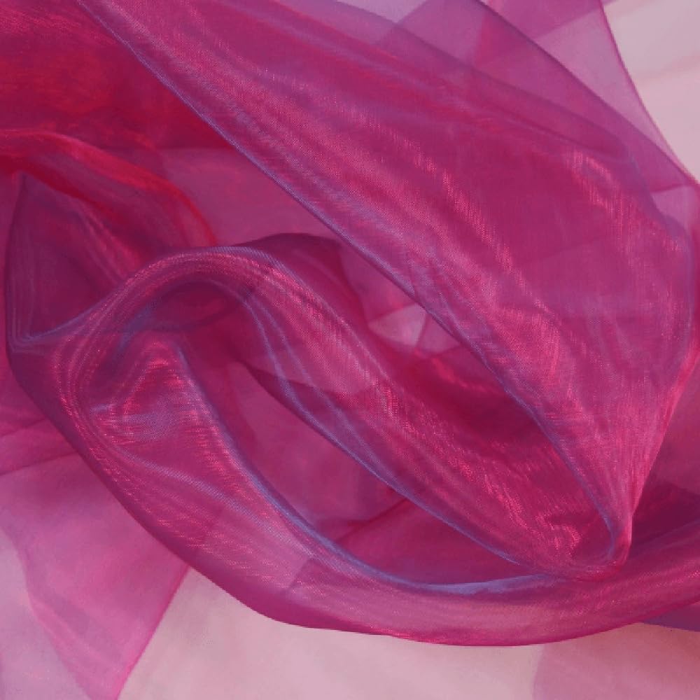 Oh Sew Crafty Limited Magenta/ Turquoise Organza Fabric Two Tone Satin Sheer Voile Curtain Wedding Fabric (Sold Per Metre) (/Turquoise)
