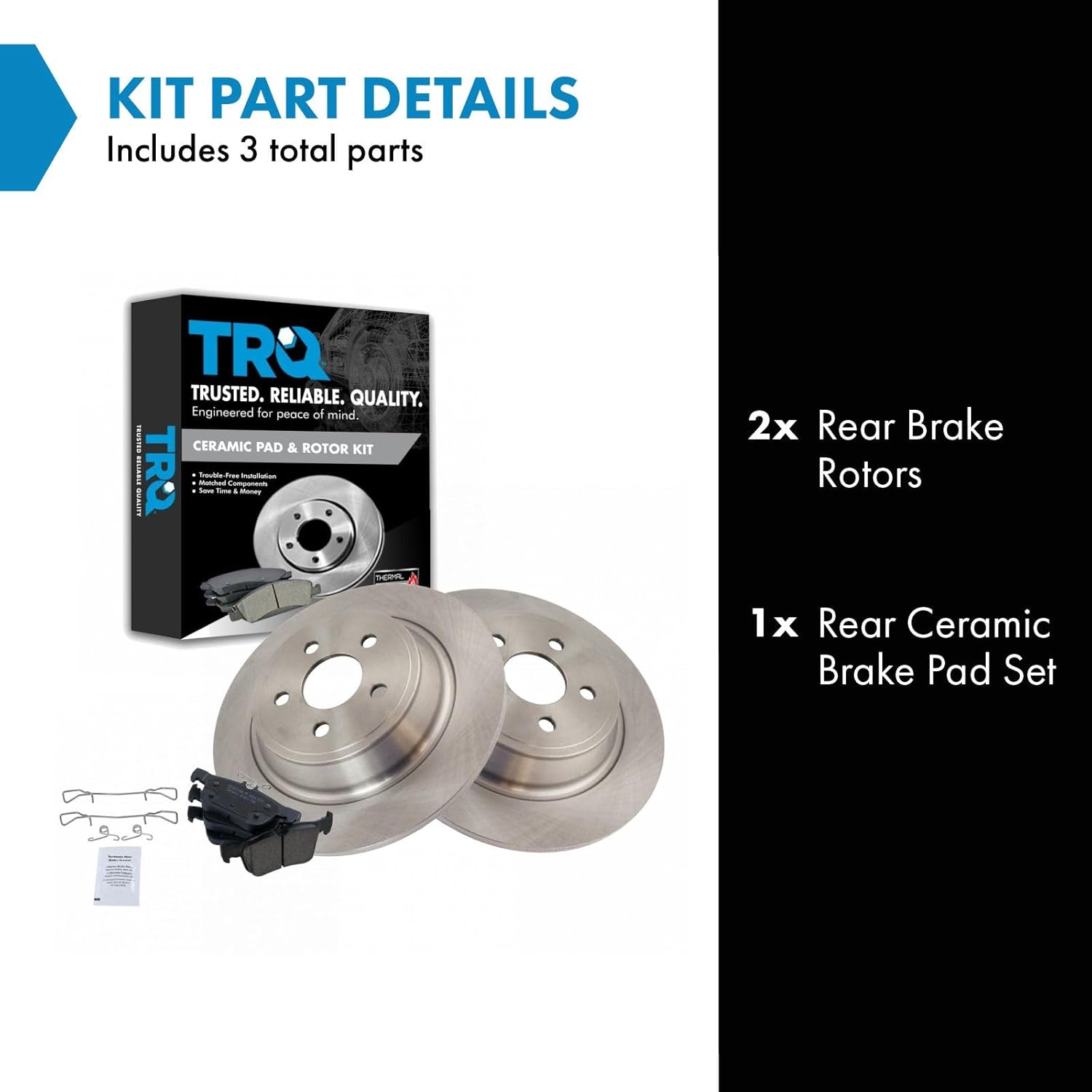 TRQ Rear Ceramic Brake Pad and Rotor Set Compatible with 15-18 Ford Edge 19-20 Edge SE SEL Titanium ST-Line 21 Edge 17-19 Fusion Sport 16-18 Lincoln MKX 17-20 MKZ 17-20 Continental 19-20 Nautilus