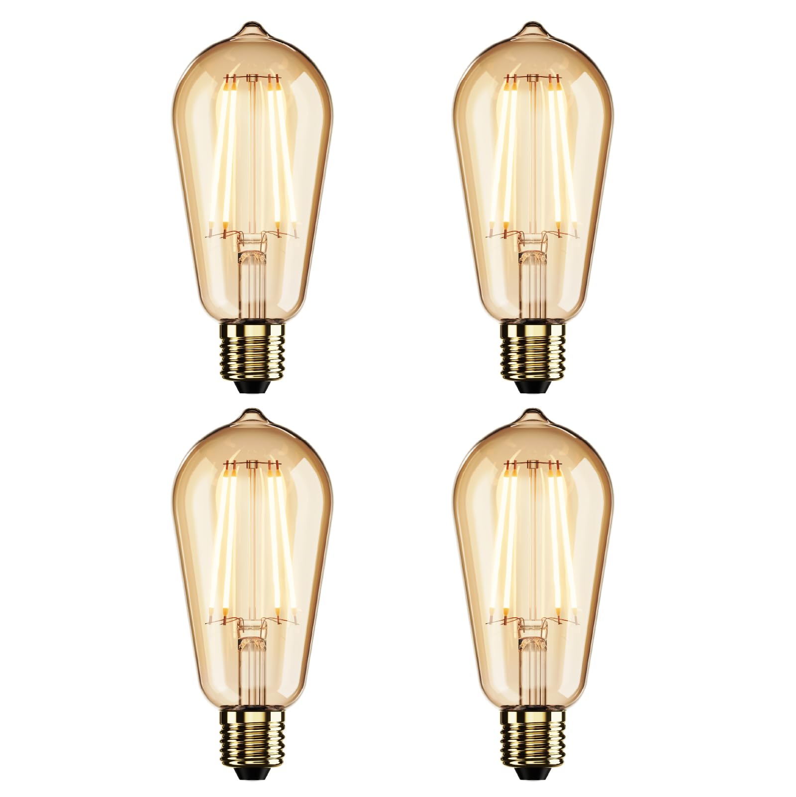 DECOLURA Vintage Edison Light Bulb ST64, E27 Base, 5W (Equivalent to 60W), Extra Warm White, 2200K, 600lm, Filament Gold Tinted LED Bulb, Non-dimmable, Pack of 4