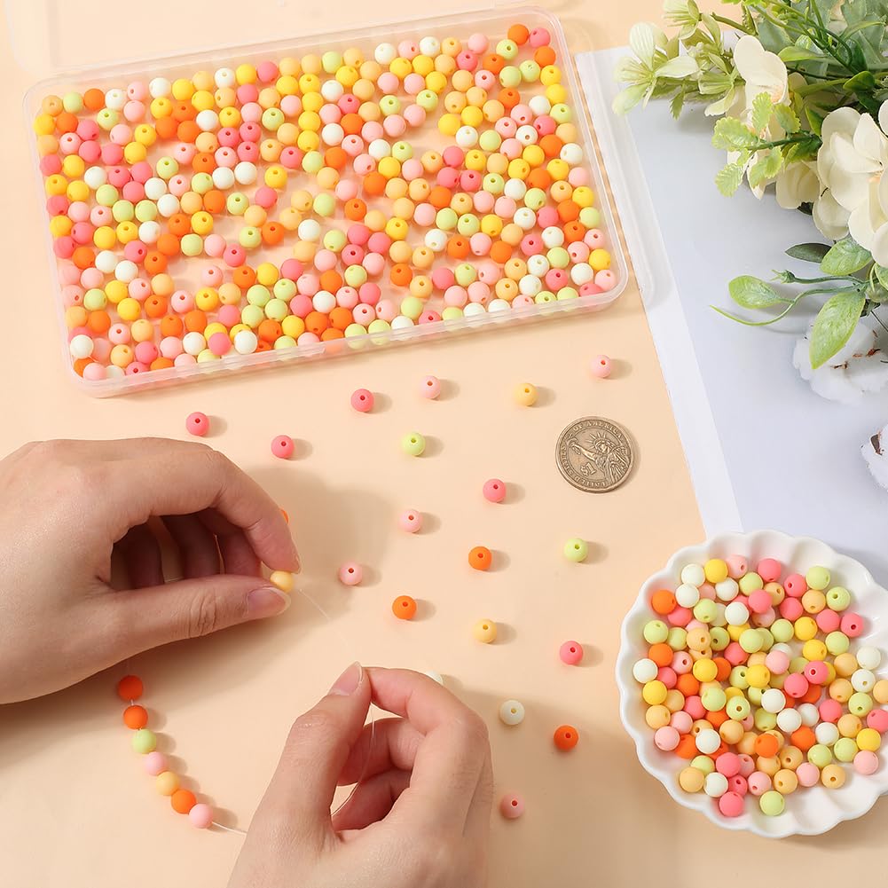 SOFPLATE 1 Box 500Pcs Round Matte Beads Opaque Acrylic Beads 8mm Ball Frosted Orange Imitated Silicone Bubblegum Smooth Rubberized Spacer Loose Bead for Jewelry Making Bracelet Necklace DIY Crafts - Image 3